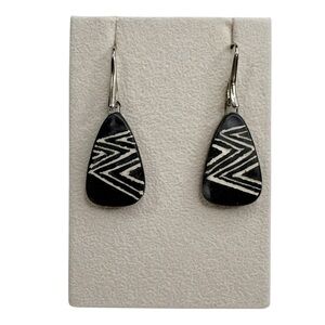 Polished Slate Stone White Zig Zag Rounded Triangle Earrings